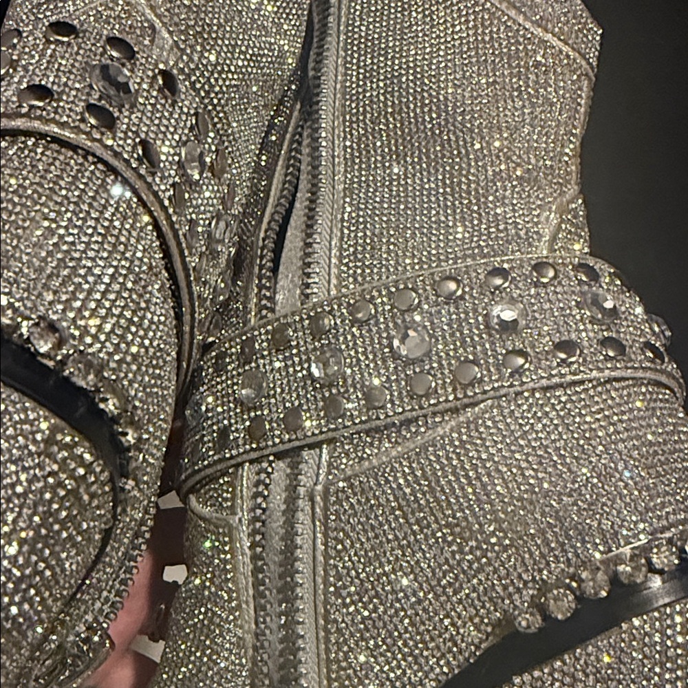 DOLLS KILL Shine Cowboy Boots Silver Cowgirl Sparkle Sequin Rhinestone - Picture 7 of 7